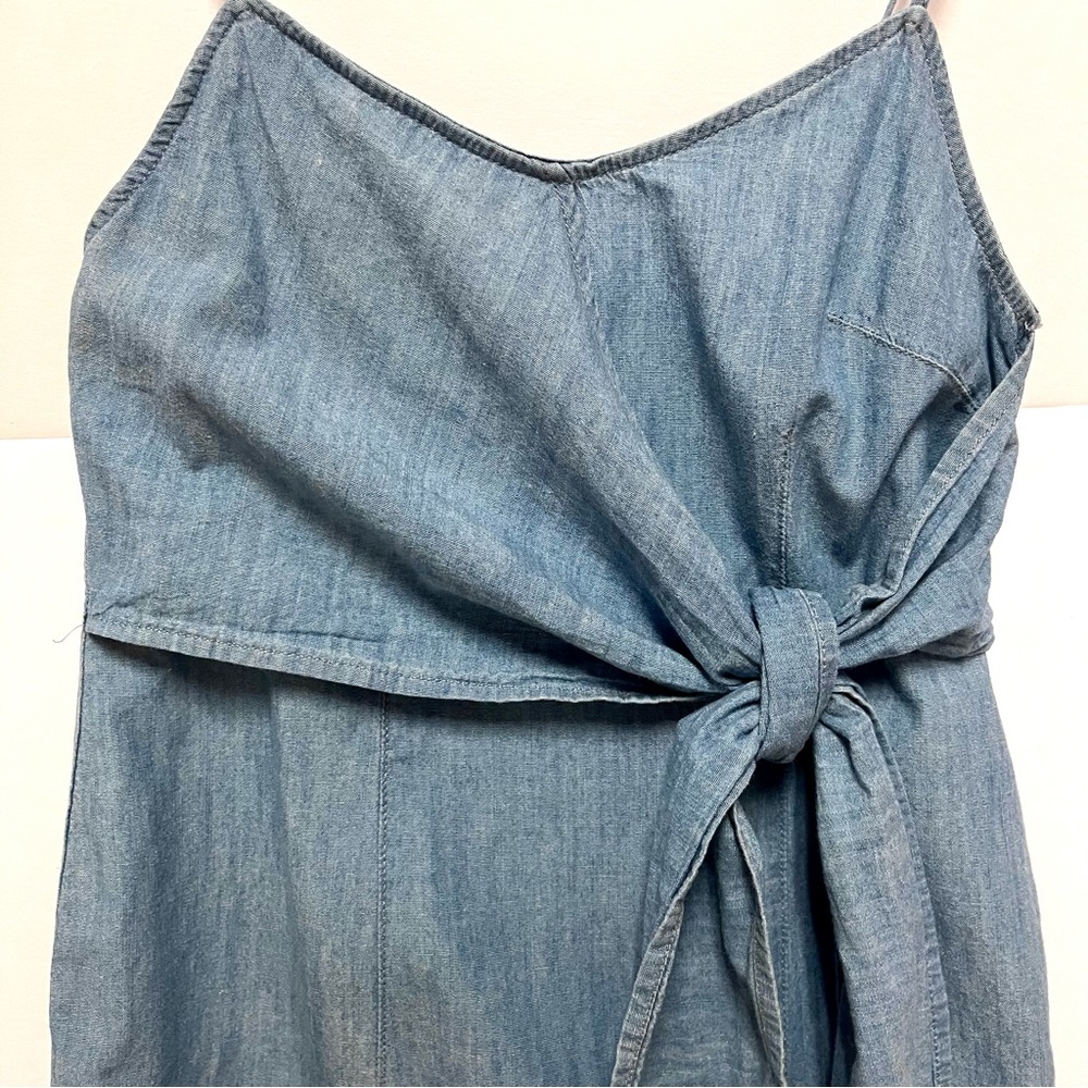 Topshop Chambray Midi Spaghetti Strap High Leg Slit Dress Front Knot Size 2 - Picture 7 of 9